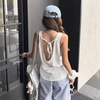 Новинка 2024 года, летний жилет, приталенный дышащий эластичный топ на бретельках, женские повседневные короткие топы, пляжная вечеринка, модный шик S белый