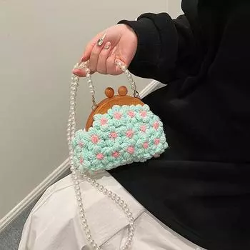 Новинка 2024 года, милая маленькая сумка для девочек, сумка через плечо на одно плечо, жемчужный ремень, красочная сумка на клипсе, сумка с цветком для девочек
