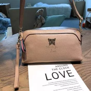 Новинка 2024 года, мини-сумка через плечо, женские клатчи из натуральной кожи, большая вместимость, длинный кошелек из телячьей кожи, женские клатчи-бабочки чёрный