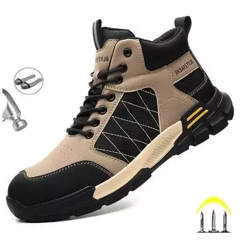 Новинка 2024 года, модная нерушимая мужская защитная обувь, рабочие ботинки со стальным носком, противоударная промышленная мужская обувь с защитой от проколов 37 чёрный