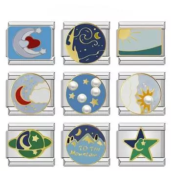 Новинка 2024 года, модный браслет со звездами и радужными пейзажами, итальянские звенья, подходят для браслета 9 мм, изготовление ювелирных изделий своими руками DJ769