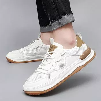 Новинка 2024 года, мужская кожаная обувь, легкая спортивная обувь для отдыха, модная обувь, мужская обувь, уличная модная мужская обувь на плоской подошве 38 белый