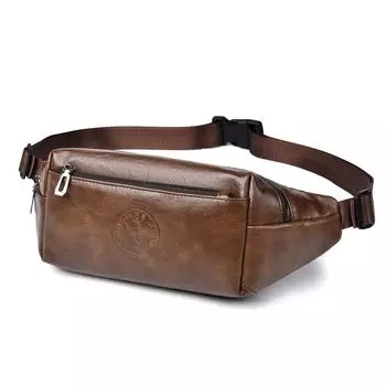 Новинка 2024 года, мужская нагрудная сумка из искусственной кожи, спортивная поясная сумка, многофункциональная сумка через плечо для мобильных телефонов, большая вместительная сумка на плечо 36x6x13cm коричневый