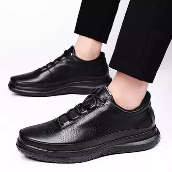 Новинка 2024 года, мужская обувь из натуральной кожи, модные повседневные кроссовки, обувь на плоской подошве, легкая дышащая нескользящая обувь для доски 38 чёрный
