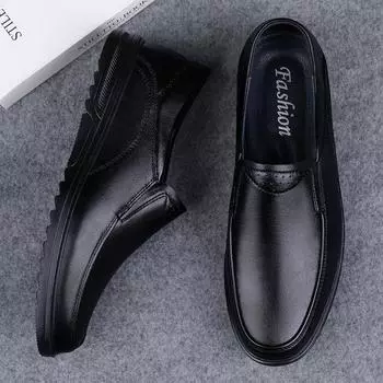 Новинка 2024 года, мужская повседневная обувь из натуральной кожи, роскошная брендовая мужская обувь, дышащие черные деловые деловые туфли без шнуровки 38 чёрный