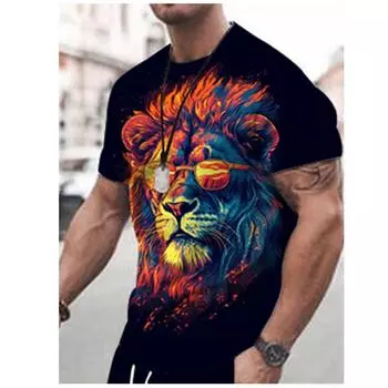 Новинка 2024 года, мужская уличная повседневная футболка, летняя трендовая футболка с круглым вырезом, повседневная удобная дышащая футболка с круглым вырезом, с коротким рукавом, с животным принтом S