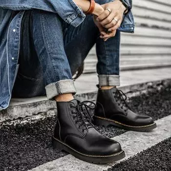 Новинка 2024 года, мужские ботинки Martin большого размера средней высоты, с круглым носком, с ручкой, со шнуровкой, модные мужские ботинки с шестью отверстиями 38
