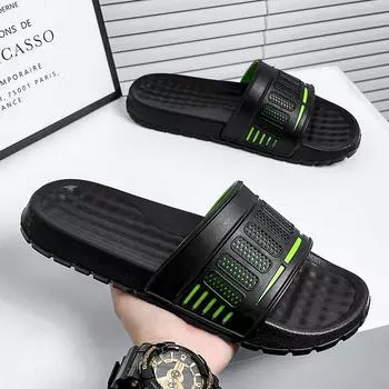 Новинка 2024 года, мужские нескользящие быстросохнущие тапочки с мягкой подошвой, удобные шлепанцы для дома и улицы, пляжа, душа, ванной комнаты 42-43 чёрный