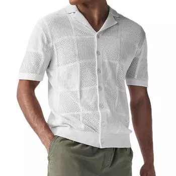 Новинка 2024 года, мужские повседневные топы, летние крутые трикотажные мужские рубашки с короткими рукавами и лацканами, однотонная полая дышащая одежда M синий