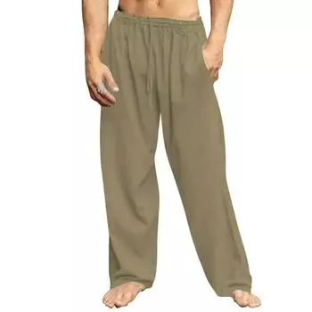 Мужские хлопковые льняные свободные брюки мужские летние повседневные однотонные брюки брюки большого размера S 60-70KG чёрный