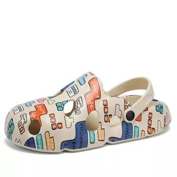 Новинка 2024 года, мужские уличные сандалии, шлепанцы, пляжные удобные сабо на толстой подошве, мужская повседневная обувь, садовая обувь, мужские и женские пляжные сандалии 40 бежевый