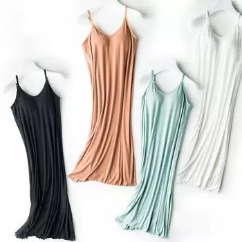 2025 новые ночные рубашки, юбка на подтяжках, цельная, с подкладкой на груди, женская длинная юбка из модала, внутренняя нижняя юбка, летние ночные рубашки M коричневый