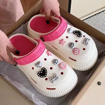 Новинка 2024 года, обувь с отверстиями из ЭВА, летние женские сандалии с милым милым бантом, сделанные своими руками, уличные тапочки с дырочками на мягкой подошве, праздничная пляжная обувь 40-41(fit 39-40) белый