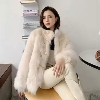Новинка 2024 года, осень-зима, искусственный мех лисы, стиль молодой знаменитости, жемчужная имитация меха, модное пальто Mao Mao S