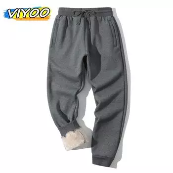 Новинка 2024 года, осенне-зимняя одежда, толстые брюки, спортивные штаны, теплые спортивные штаны, эластичные спортивные штаны высокого качества, бархатные хлопковые брюки M чёрный