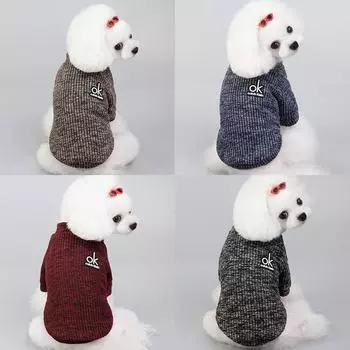 Новинка 2024 года, осенне-зимняя теплая одежда для домашних животных, шерстяной свитер для собак, одежда для кошек, свитер с мишкой и щенком S синий