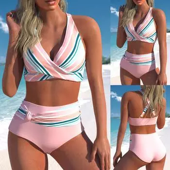 Новинка 2024 года, пляжные купальники, летние женские модные купальники-танкини, модный дизайн, купальный костюм с принтом, женский комплект из двух предметов, монокини 5XL розовый