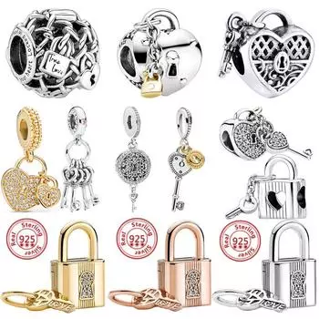 Новинка 2024 года, подвесной замок из стерлингового серебра S925, висячие бусины в виде сердца, бусины, подходят для оригинального браслета S925, женские ювелирные изделия