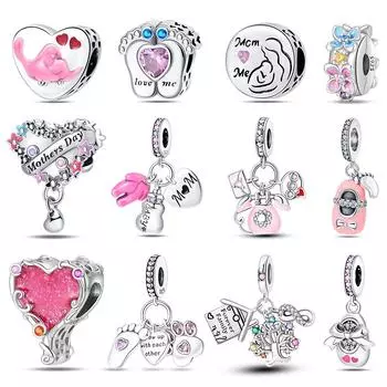 Новинка 2024 года, S925, серебряный цвет, зеркальная семейная детская обувь, подвески, бусины, подходят для S925, оригинальные браслеты, сделай сам, подарок на День матери, ювелирные изделия