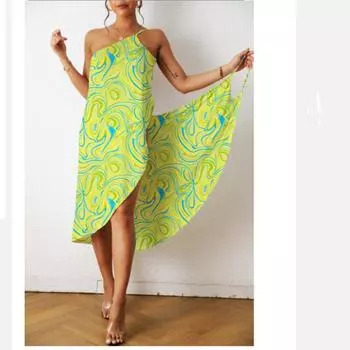 2025 Новый принт Сексуальная пляжная юбка купальники на бретелях платье женщины S жёлтый