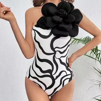 Новинка 2024 года, сексуальное бикини с 3D цветком, однотонный цельный купальник, женские купальники, летние роскошные пляжные монокини для девочек, банный костюм S