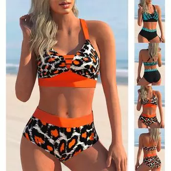 Новинка 2024 года, сексуальные пляжные купальники, женские летние модные дизайнерские купальники с принтом, комплект бикини, женские купальники из двух предметов 4XL синий