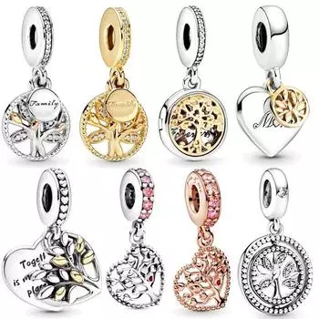 Новинка 2024 года, стерлингового серебра 925 пробы, различные подвески в форме дерева, коллекция шармов, подходят для оригинального модного браслета, женские ювелирные изделия, подарок, сделай сам янтарь