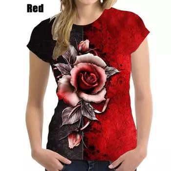 Новинка 2024 года, стильная футболка больших размеров для женщин, блузка с цветочным принтом, модная женская одежда больших размеров в стиле Харадзюку, верхняя рубашка S