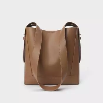 2025 Новая натуральная кожаная сумка через плечо большой емкости из телячьей кожи женские сумки сумки-тоут для поездок на работу OL сумка-ведро для покупок кофейный