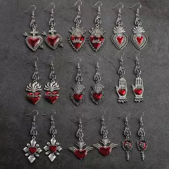 Новинка 2024 года, темные винтажные готические серьги из коллекции Sacred Heart Goth, серьги на Хэллоуин для женщин, красные капли масла, аксессуары в стиле готический панк 4