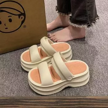 Новинка 2024 года, толстые тапочки из ЭВА, уличные домашние женские сандалии на платформе, удобные летние пляжные сандалии на мягкой подошве, которые можно носить 40-41(fit 39-40) белый