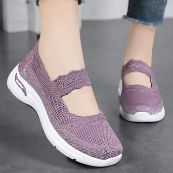 Новинка 2024 года, удобная повседневная женская обувь, модная мягкая подошва, дышащая, открытая, плоская, для мам, однотонная, Zapatos De Mujer 36 чёрный