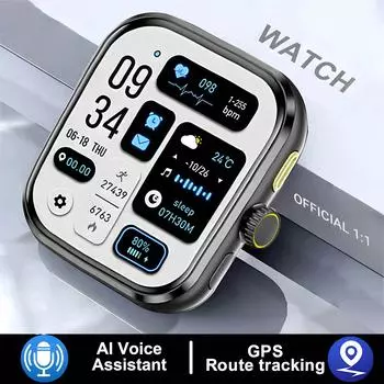 Новинка 2024 года, умные часы, 9 AMOLED-экранов, 100+ спортивный режим, трекер, мониторинг здоровья, Bluetooth-вызов, мужские умные часы Silicone band чёрный