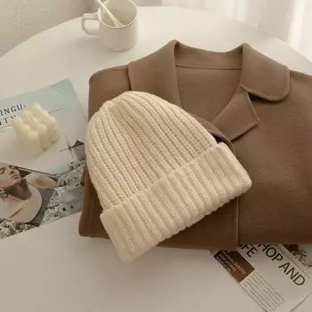 Новинка 2024 года, универсальная шапка с большой окружностью головы, холодная шапка, теплая толстая вязаная шапка для мужчин и женщин One Size бежевый