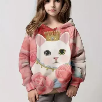 Новинка 2024 года, весенне-осенняя тонкая детская милая толстовка с 3d принтом мультфильмов, модная трендовая одежда принцессы для девочек, праздничная повседневная одежда для мальчиков 100CM