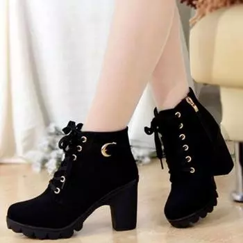 Новинка 2024 года: весенне-зимние женские туфли-лодочки, ботинки высокого качества, европейская женская обувь на шнуровке, ботинки из искусственной кожи на высоком каблуке 35 жёлтый