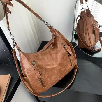 Новинка 2024 года, весенняя большая вместительная сумка-тоут, модная и текстурированная в стиле ретро, сумка через плечо на одно плечо, повседневная дорожная сумка