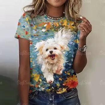 Новинка 2024 года, женская футболка Kawaii с мультяшным животным принтом, футболка больших размеров, женская одежда, модная рубашка с короткими рукавами, летний топ с круглым вырезом S