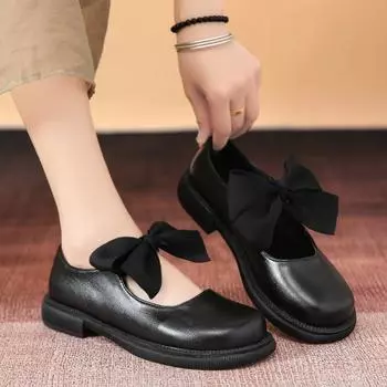 Новинка 2024 года, женская обувь, летняя обувь Мэри Джейн с узлом-бабочкой, Zapatillas Mujer, однотонные туфли в японском стиле в стиле Лолиты, повседневная женская обувь 39 чёрный