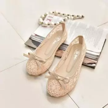 Новинка 2024 года, женская обувь на плоской подошве, балетки, модная женская обувь с бантом, без шнуровки, милая летняя женская обувь на плоской подошве с вырезами 35 бежевый