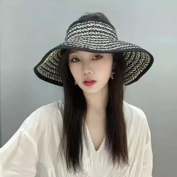 Новинка 2024 года, женская соломенная шляпа с широкими полями, закатанный солнцезащитный козырек, летняя складная Упакованная кепка с защитой от ультрафиолета для пляжного дорожного чепчика Adjustable