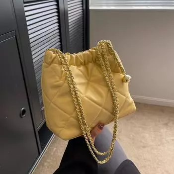 Новинка 2024 года, женская сумка-тоут, большая вместительная сумка на плечо, сумка с цепочкой, повседневная текстурная сумка