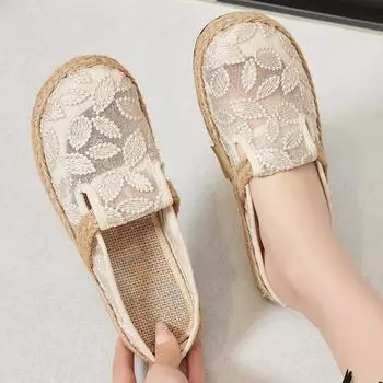 Новинка 2024 года, женская тканевая обувь, летние льняные тканые тапочки, сандалии без шнуровки, тапочки, повседневная обувь 36