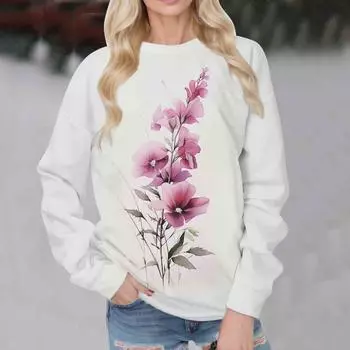 Новинка 2024 года, женская толстовка с капюшоном, спортивный повседневный свободный топ с цветочным принтом, толстовки с капюшоном на осень и зиму для женщин в уличном стиле S