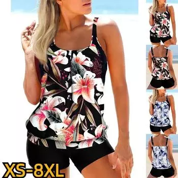 Новинка 2024 года, женские купальники-танкини из двух предметов, модная пляжная одежда с принтом, женские модные купальники, летние сексуальные монокини с высокой талией S синий