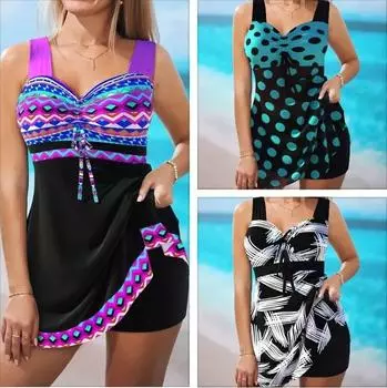 Новинка 2024 года, женские летние комплекты бикини в полоску с принтом, купальник, женский сексуальный купальный костюм, комплект из двух предметов, купальный костюм, свободный комплект бикини, новый S бежевый