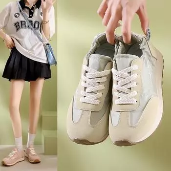 Новинка 2024 года, женские повседневные кожаные кроссовки из вулканизированной кожи, дышащие спортивные туфли на плоской подошве для ходьбы, бега и бега 36 зелёный