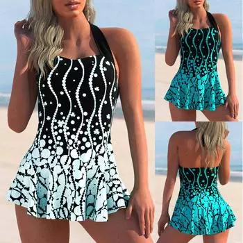 Новинка 2024 года, женский купальник, женский комплект бикини с принтом, летний новый дизайн, танкини, монокини с принтом, купальный костюм, пляжная одежда S синий
