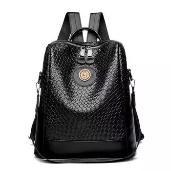 Новинка 2024 года, женский осенний рюкзак из мягкой кожи, многофункциональный дорожный рюкзак, тканый прочный рюкзак, сумки чёрный