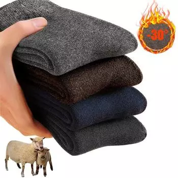 Новинка 2024 года, зимние очень толстые теплые носки, шерстяные мужские и женские носки, однотонные носки, носки из мериносовой шерсти, махровые носки для защиты от холодного снега 35-43 EU коричневый